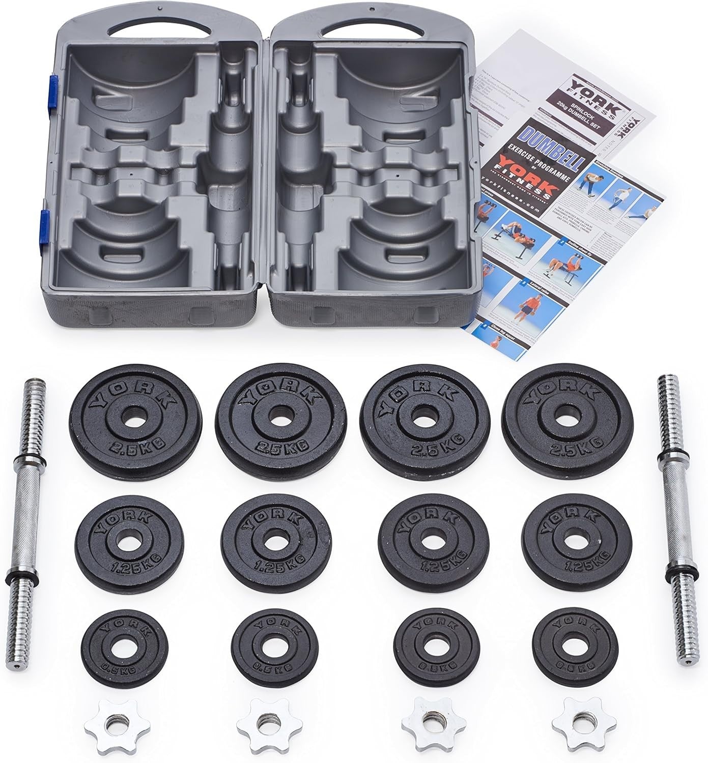 20kg Adjustable Dumbbell Set Spinlock Bars Cast Iron Home Gym Weights