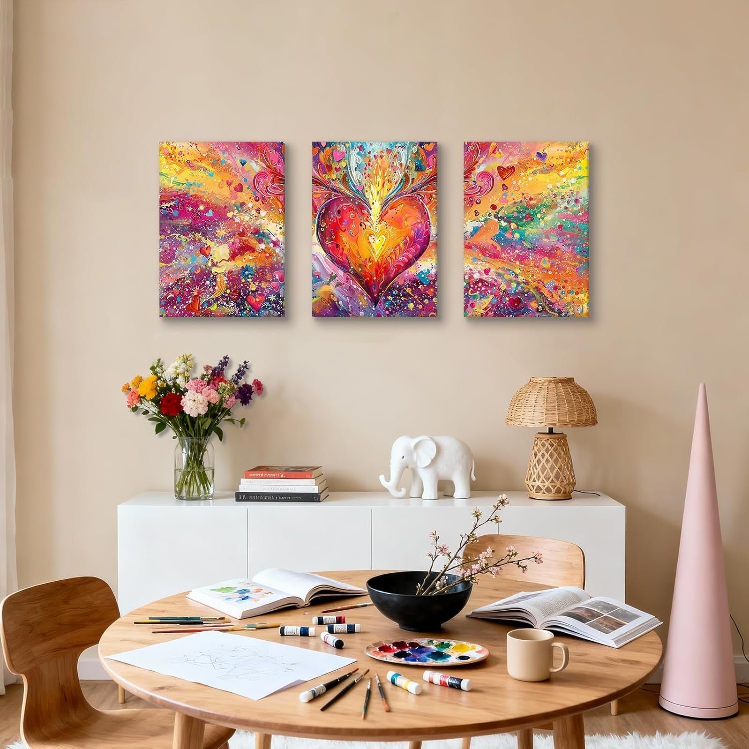 Set of 3 Abstract Heart Canvas Wall Art 40x60cm