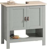 Light Grey Under Sink Bathroom Cabinet 2 Door Vanity Unit Shelf 60x60cm MDF