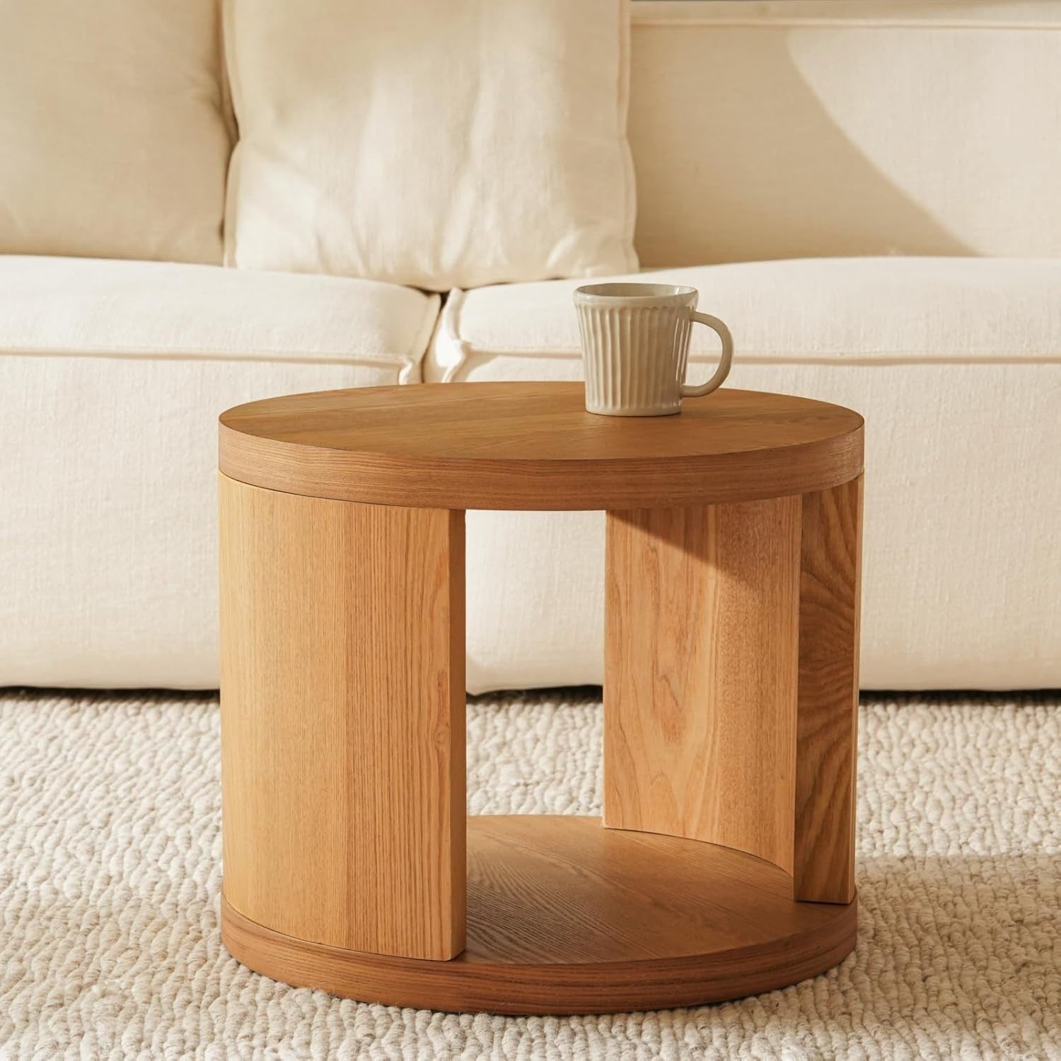 Nesting Coffee Table Set 2 Round Wood Side End Tables Natural Pine Furniture