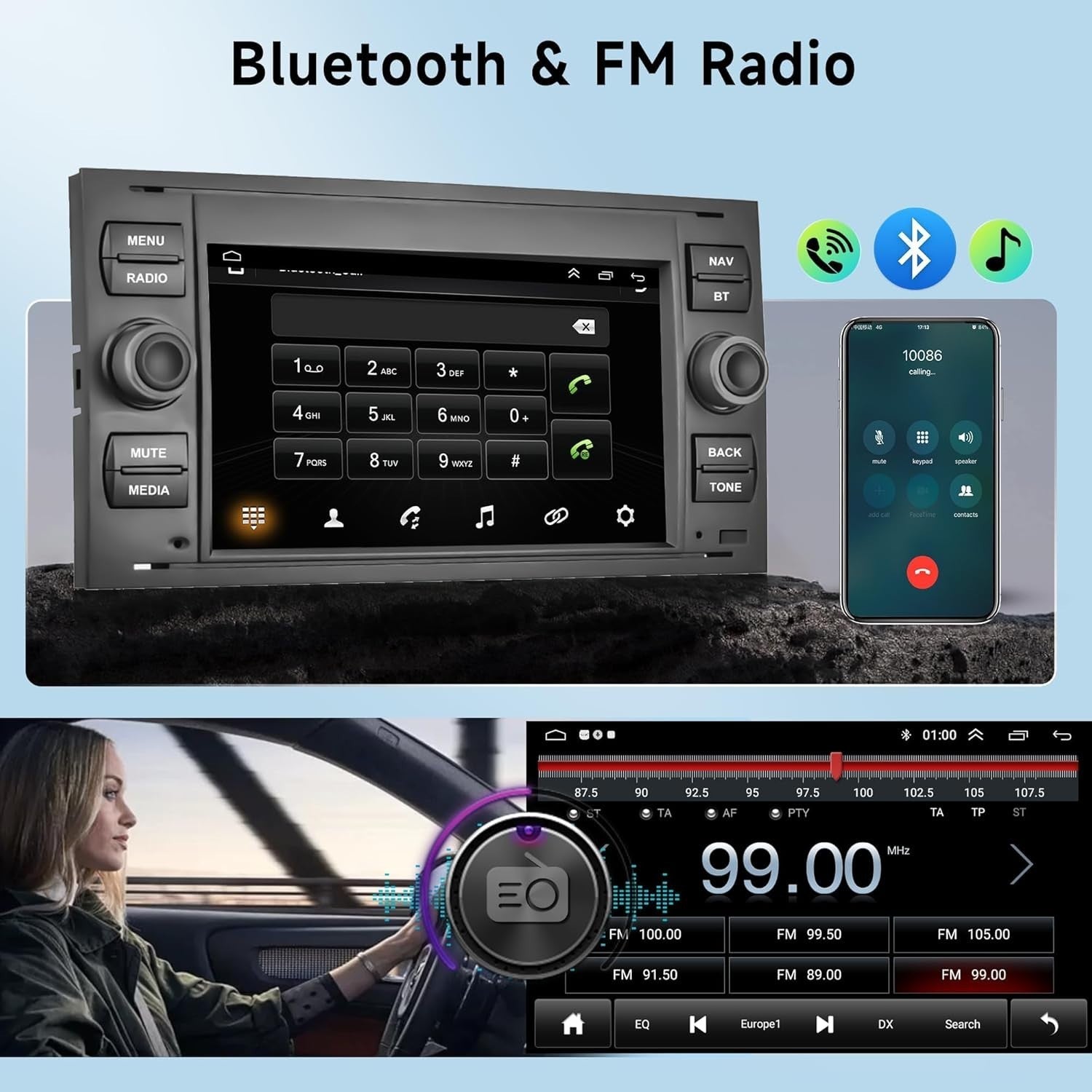 7" Android Car Stereo for Ford with GPS, Bluetooth, WiFi & Backup Camera