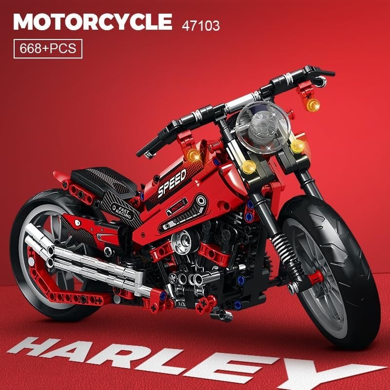Motorcycle Building Blocks Kit with Moving Pistons & Display Stand 32cm