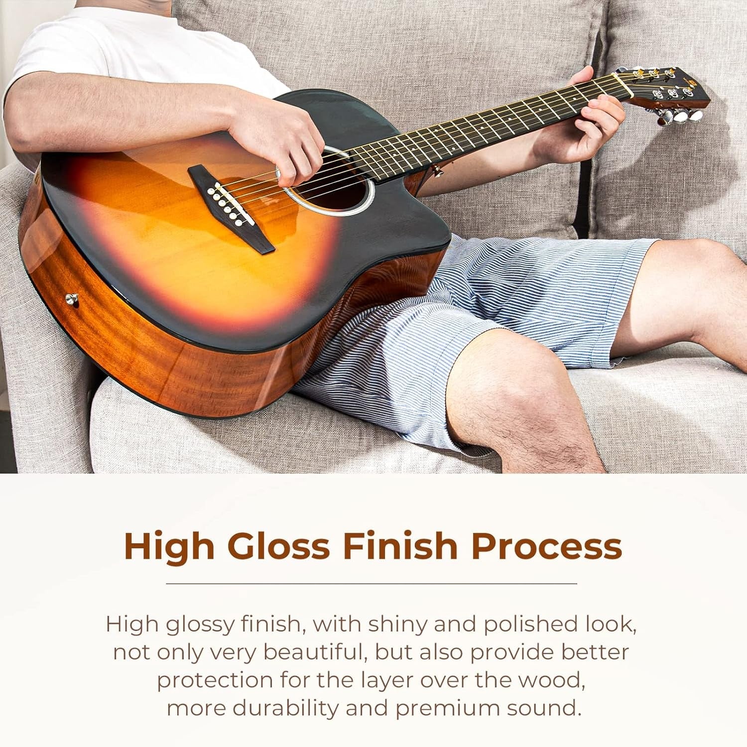 Full Size 41in Acoustic Guitar Cutaway Starter Kit Sunburst