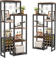 Freestanding 5-Tier Wine Rack Bar Cabinet with Glass Holder & Storage Rustic