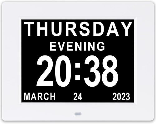 8 Inch Large Digital Dementia Clock Day Date Time Alarms Medication Reminder