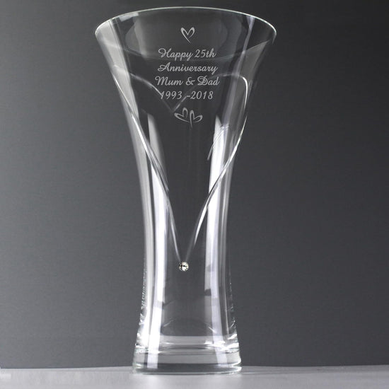 Personalised Crystal Vase Hand Cut Engraved Gift for Wedding Anniversary