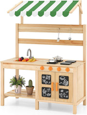 Outdoor Mud Kitchen Kids Wooden Playset Canopy Sink Stove Toy