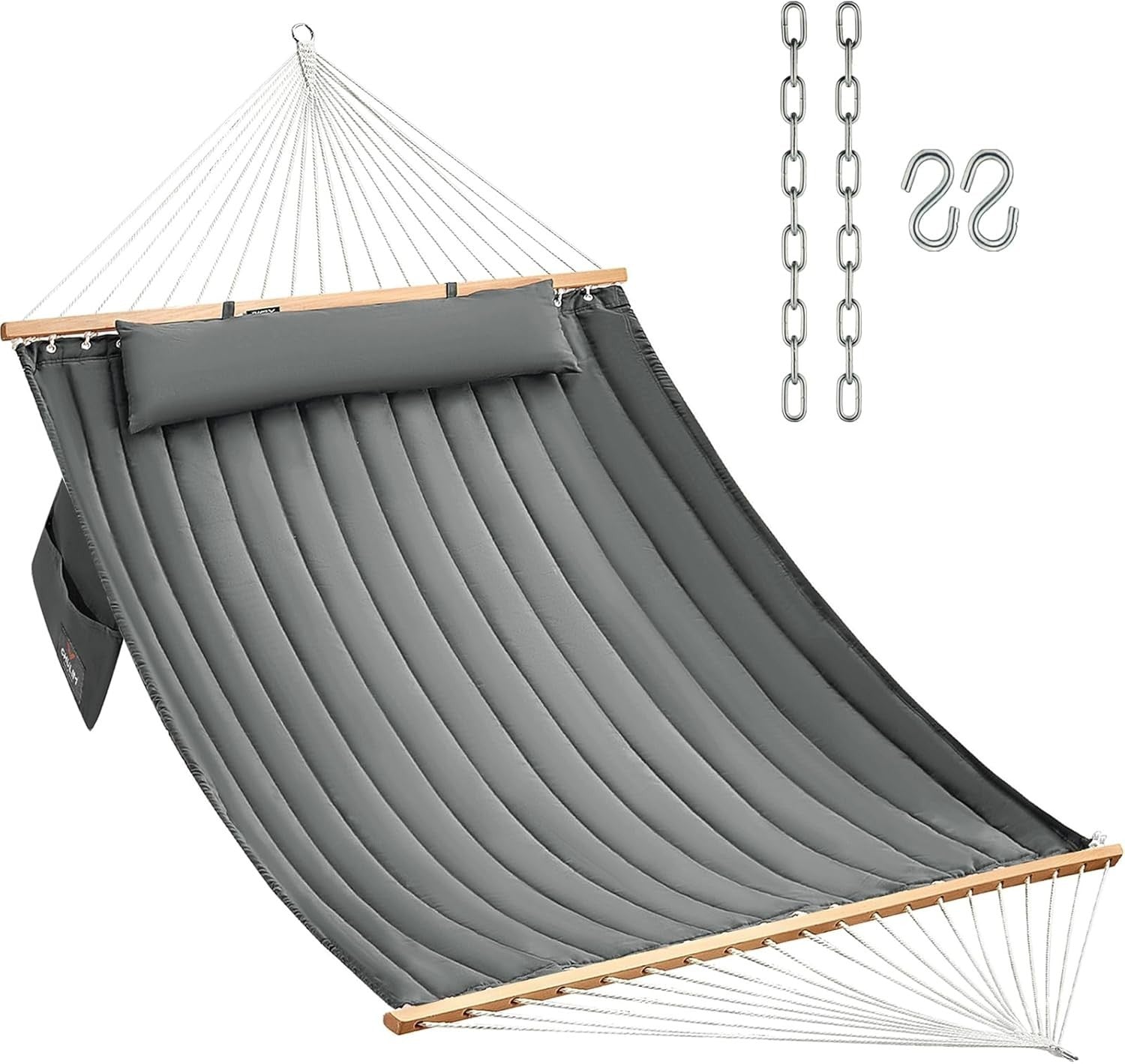Luxury Quilted Double Hammock w/ Spreader Bars & Pillow | 450lbs | Outdoor