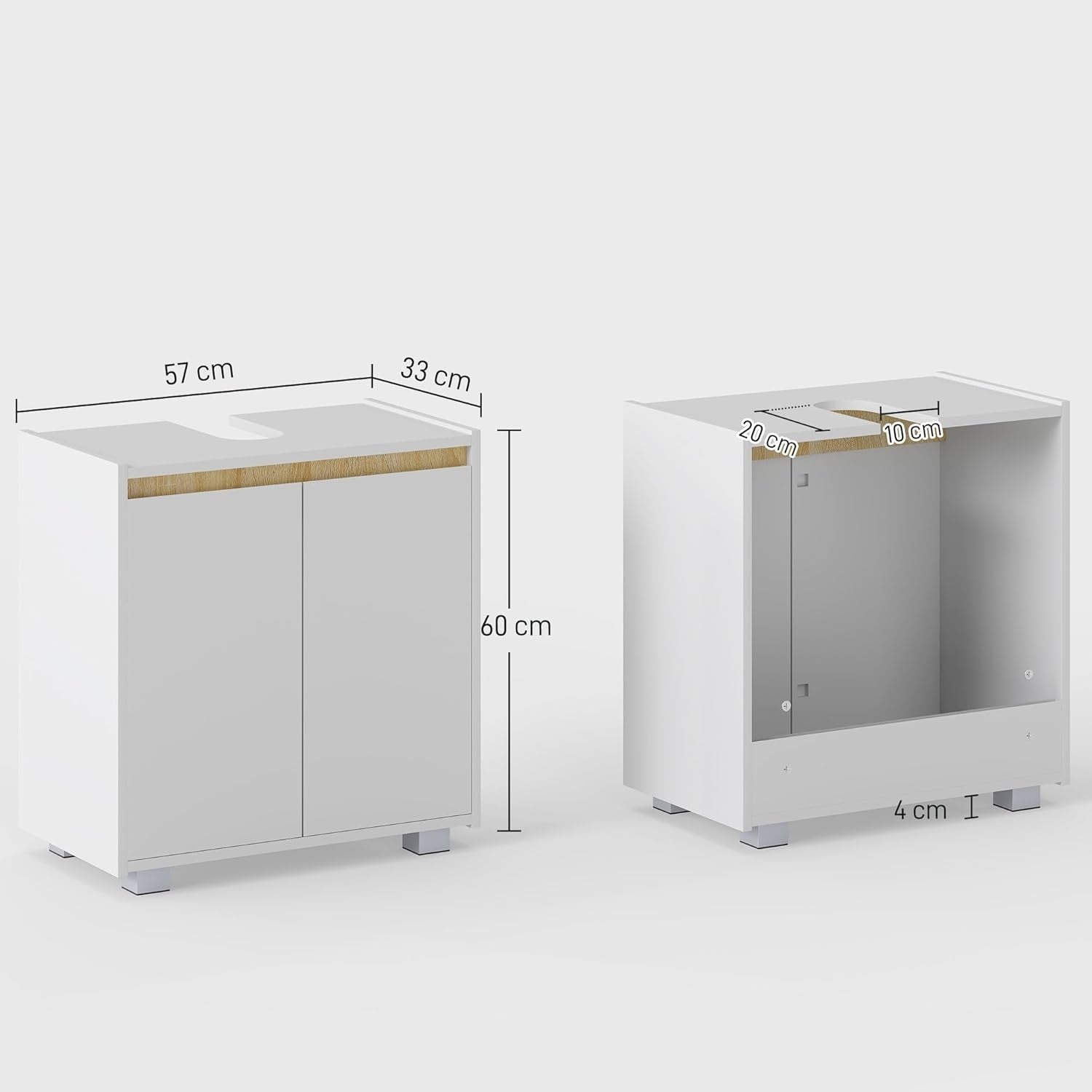 White Under Sink Bathroom Cabinet Storage Unit 2 Door Freestanding 57x60cm