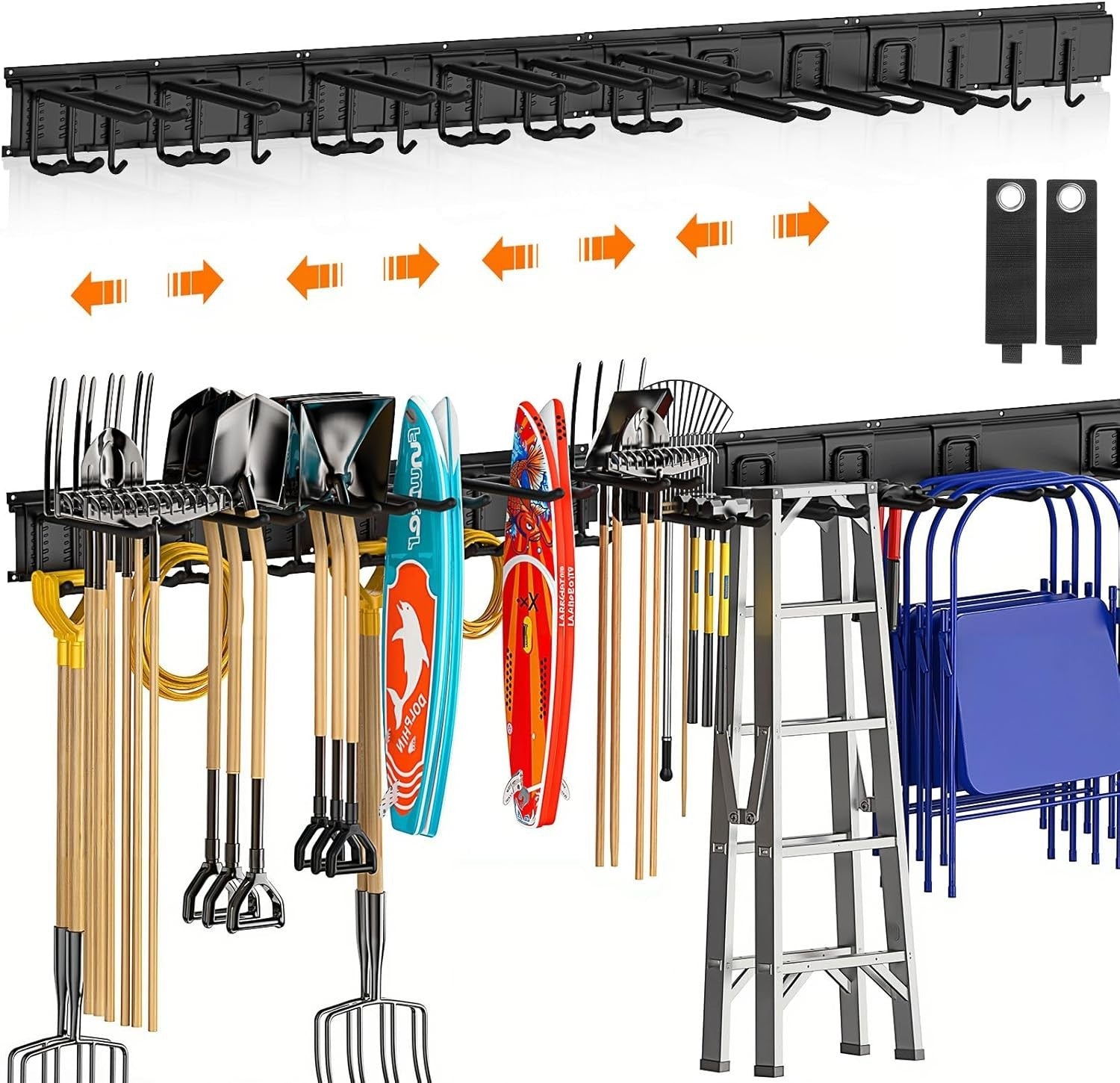Heavy Duty Wall Mounted Tool Organizer 64 Inch 12 Hooks Black/White
