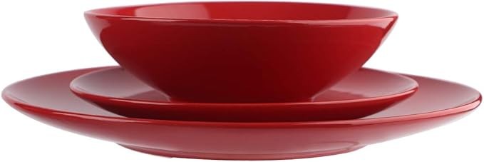 18pc Stoneware Dinnerware Set Red Plates Bowls Service for 6