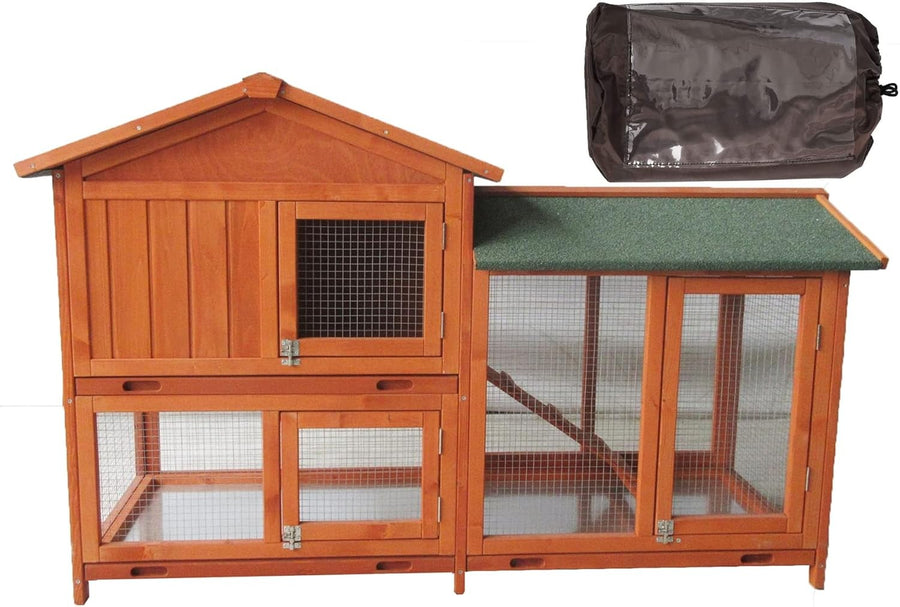 Extra Large Double Decker Rabbit Hutch Run with Floor & Weather Cover