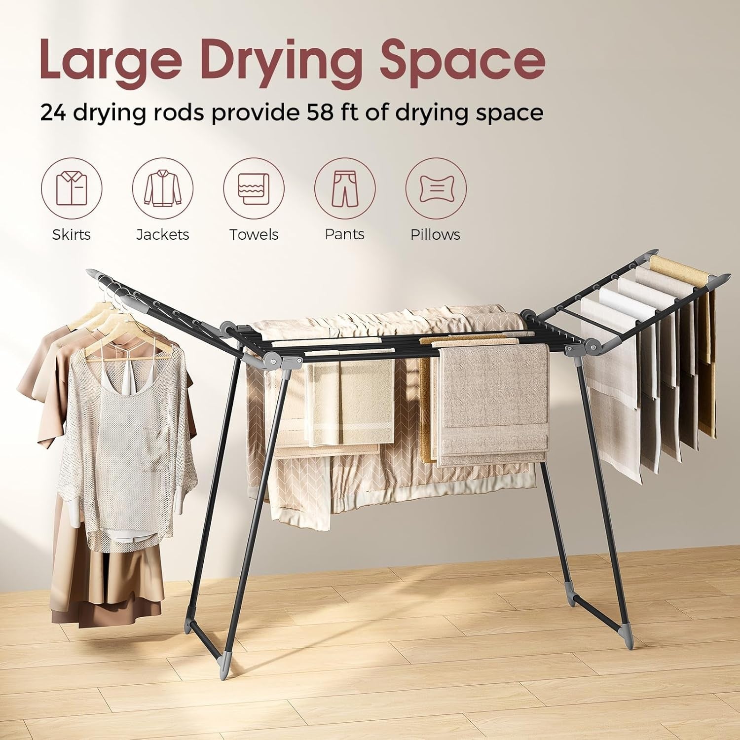 Large Foldable Clothes Airer Winged Drying Rack Indoor Outdoor Space