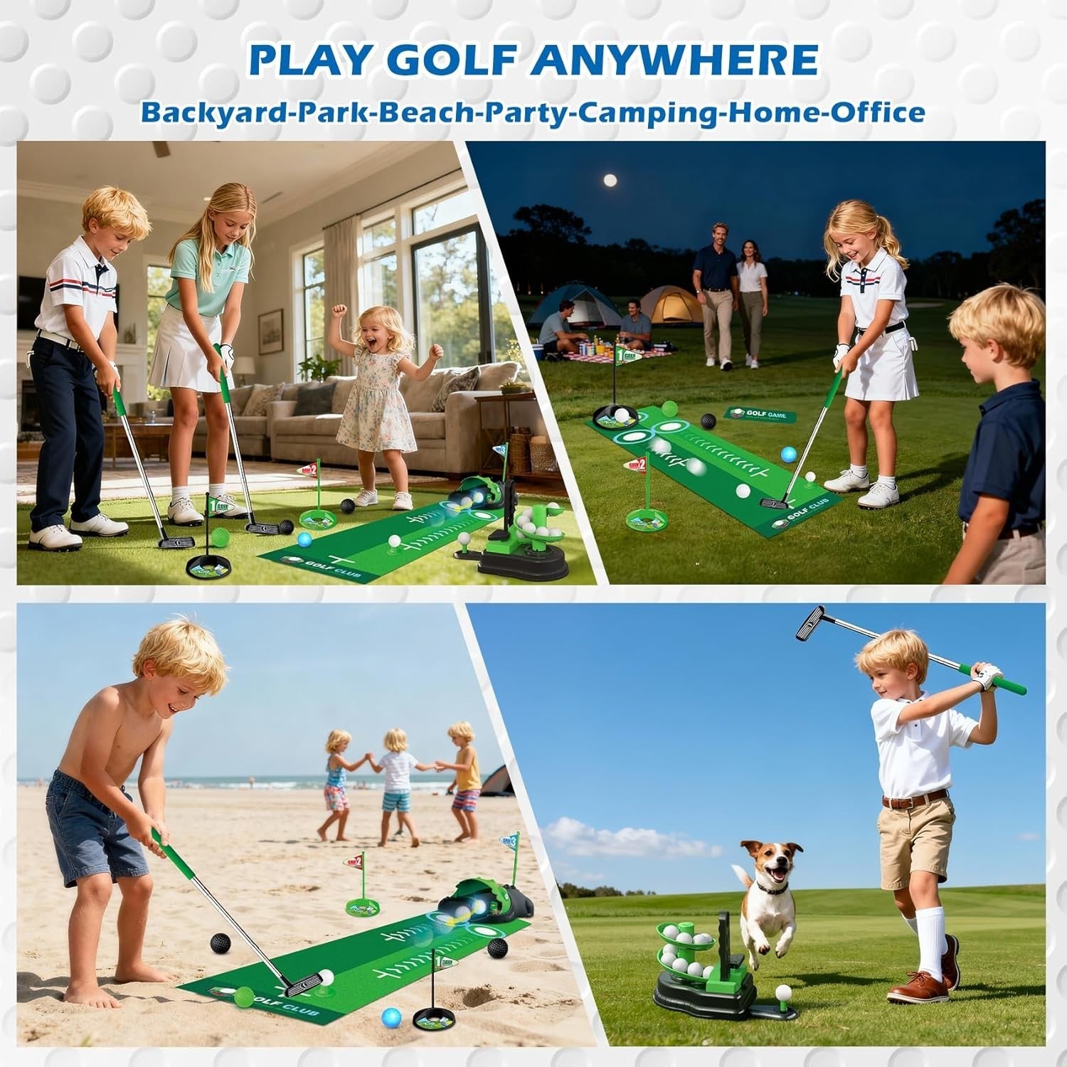 Kids Golf Toy Set 3in1 Indoor Outdoor Practice Game Auto Ball Return