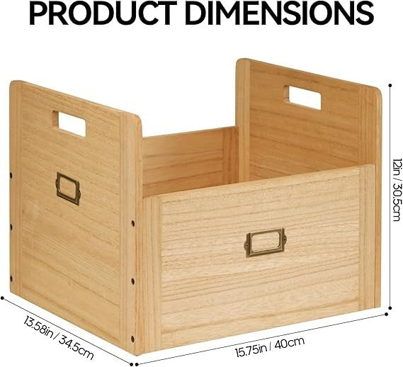 Wooden Record Storage Crate with Handles Holds Up to 80 Albums Organizer
