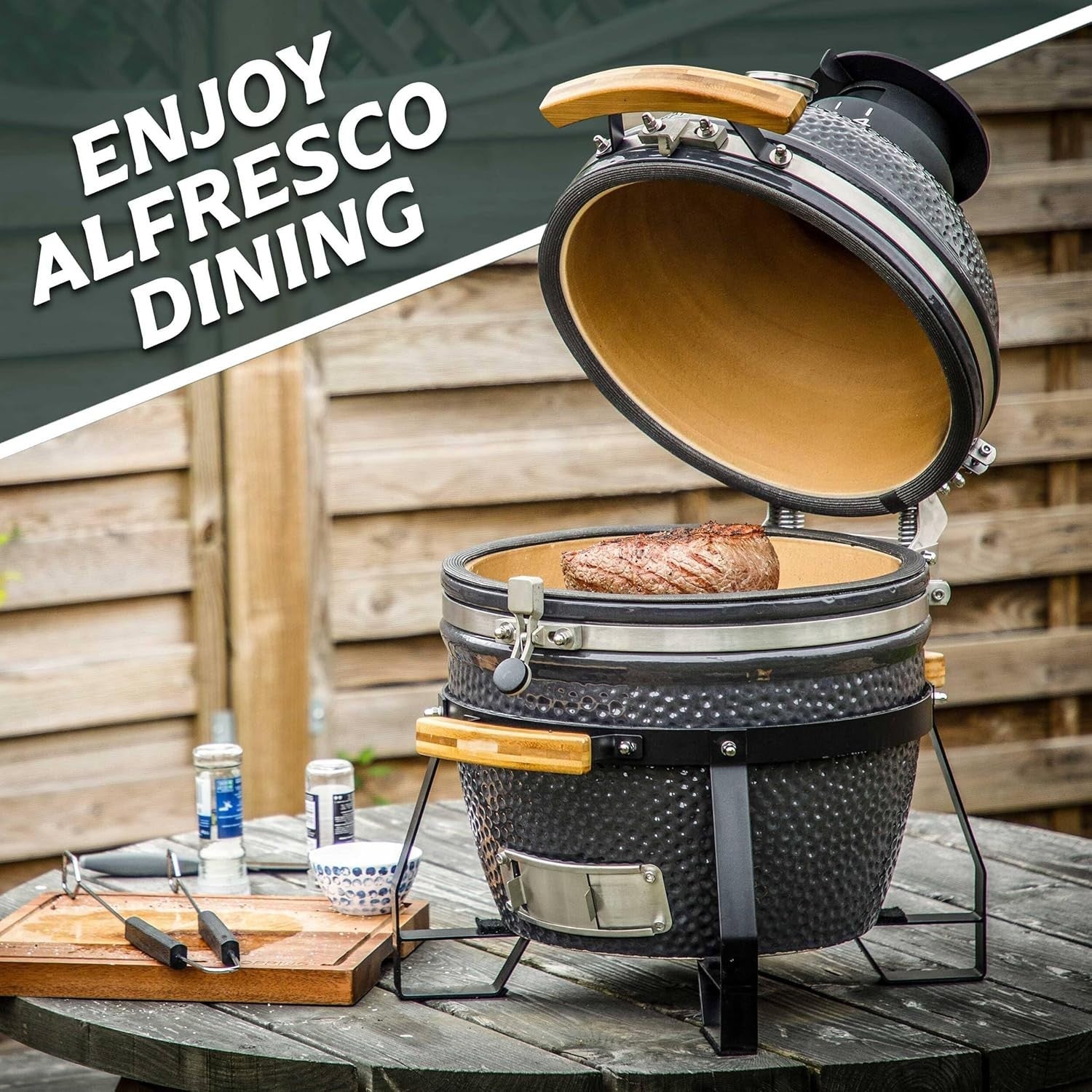16" Ceramic Kamado BBQ Grill Smoker with Cover & Heat Deflector | Outdoor Oven
