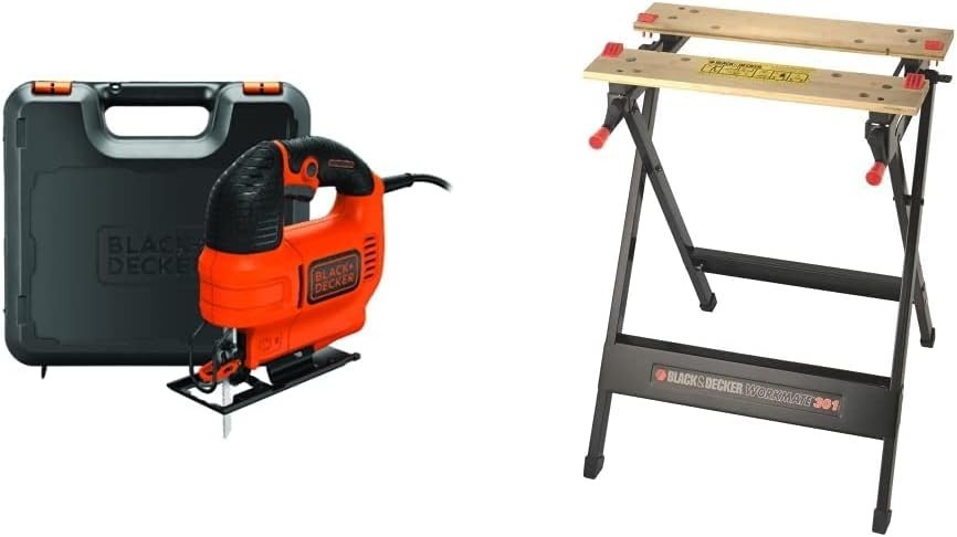 520W Jigsaw with Kitbox + Heavy Duty Workbench Sawhorse Clamp Stand Combo