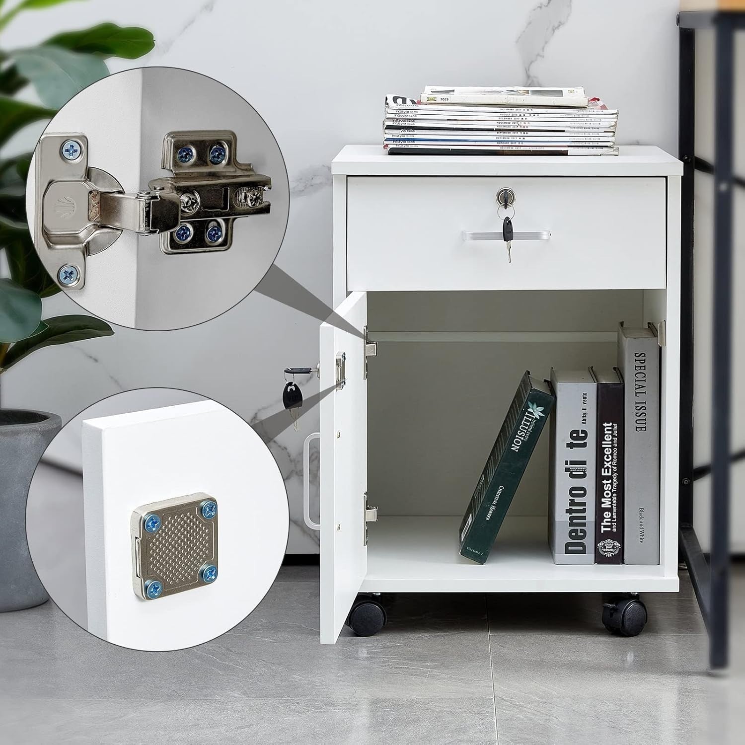Locking Mobile File Cabinet Drawer Door Under Desk A4 Storage Unit
