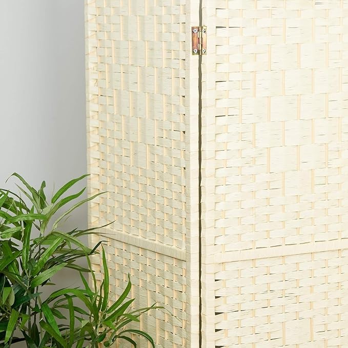 Cream Wicker Folding Room Divider 6 Panel – Elegant Solid Weave Privacy Screen