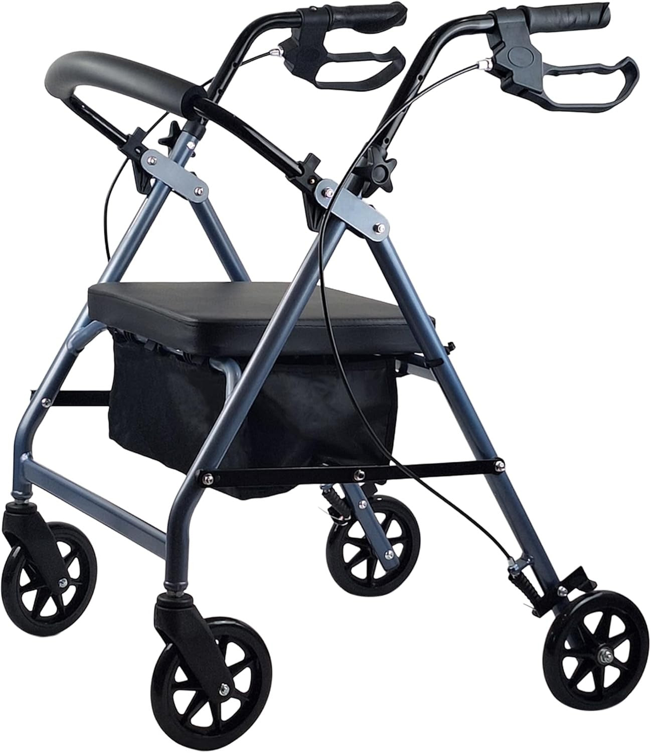 Lightweight 4 Wheel Rollator Walker with Seat Backrest Folding Adjustable
