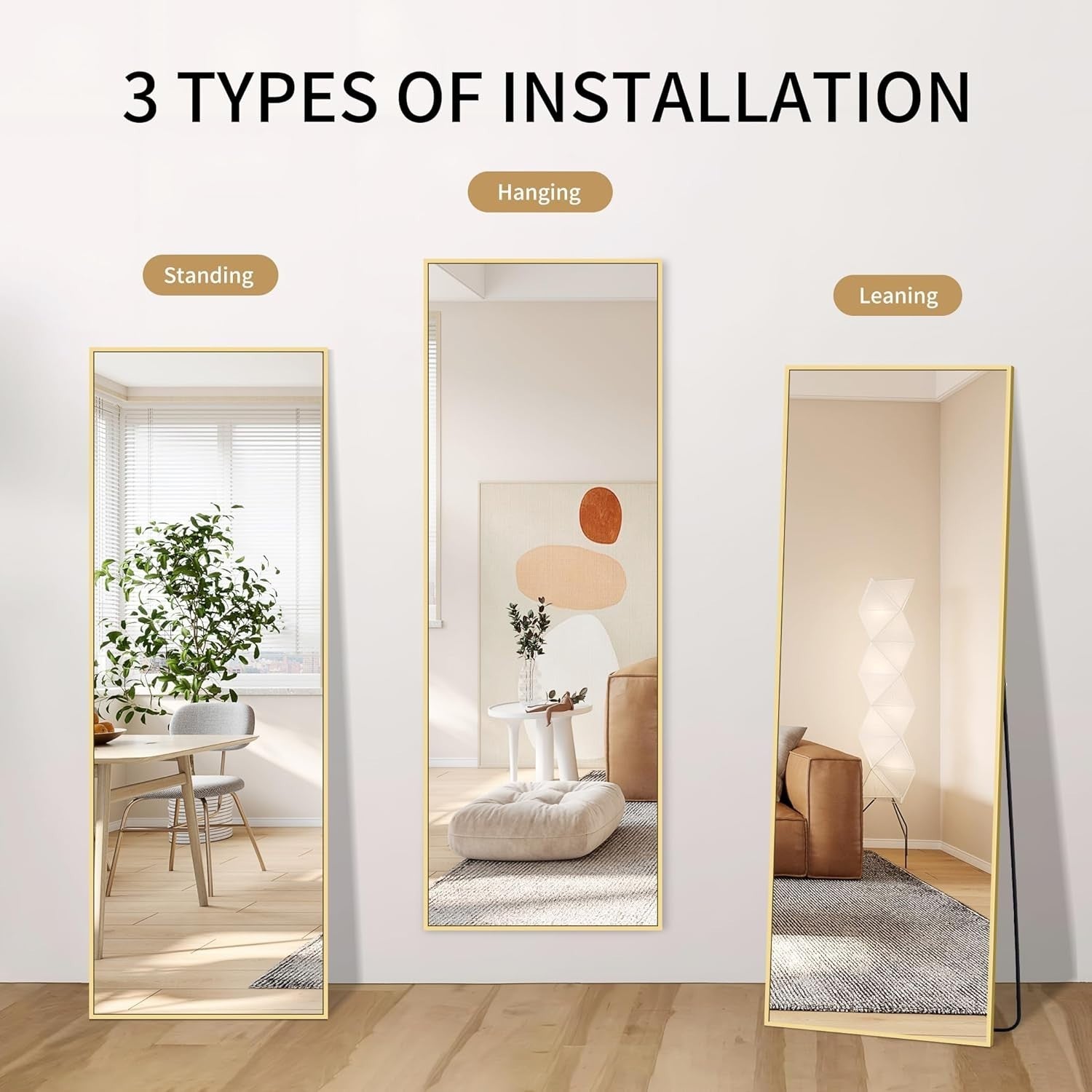 Gold Full Length Mirror 161x52cm Floor Standing or Wall Mounted Aluminium
