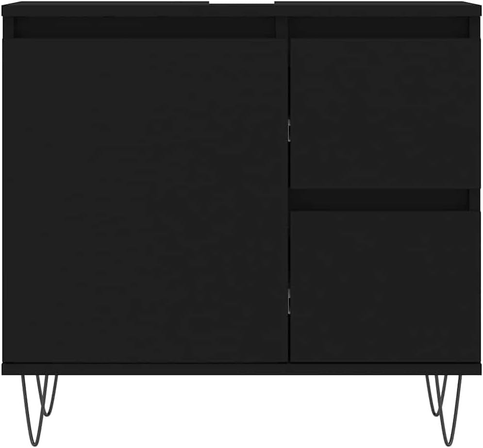 Modern Black Bathroom Vanity Unit 65cm Under Sink Storage Cabinet Cupboard