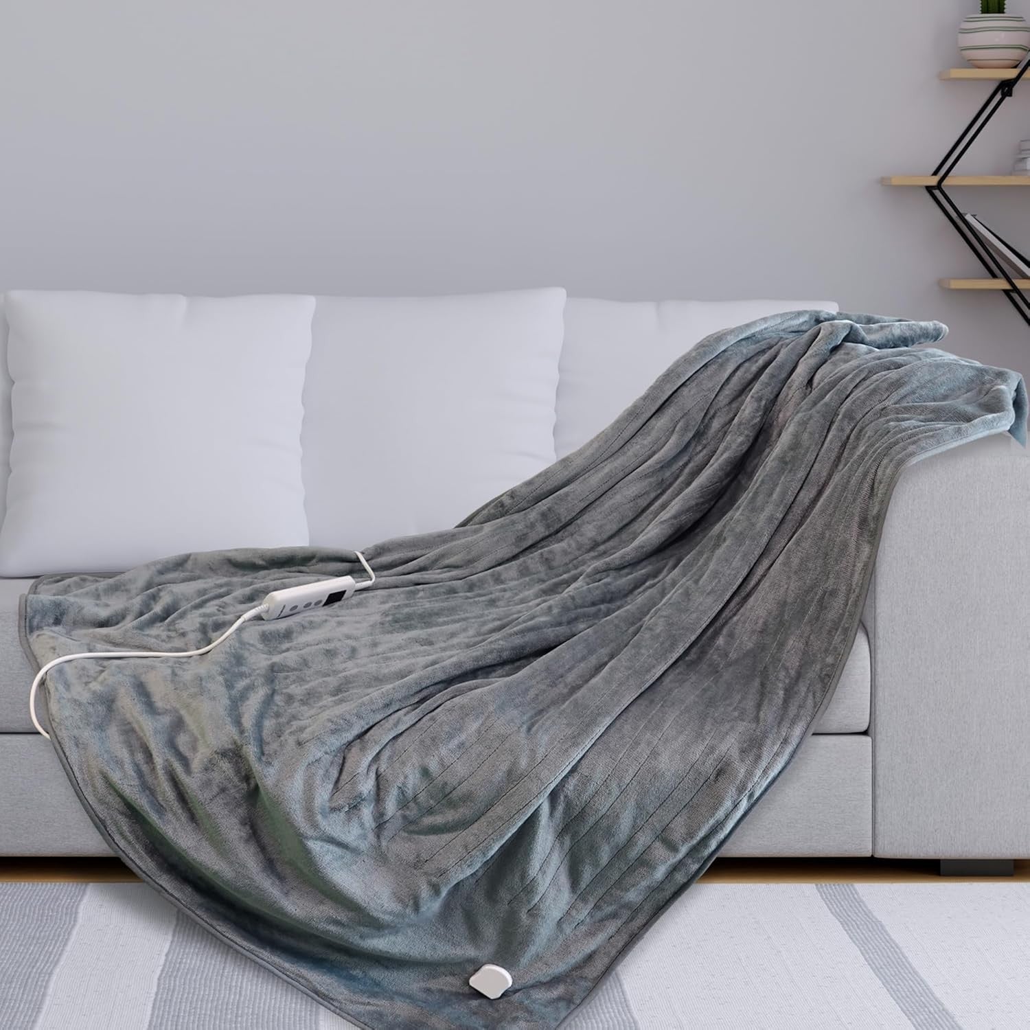 Grey Electric Heated Throw Blanket 120x160cm Soft Fleece Timer 10 Heat Levels
