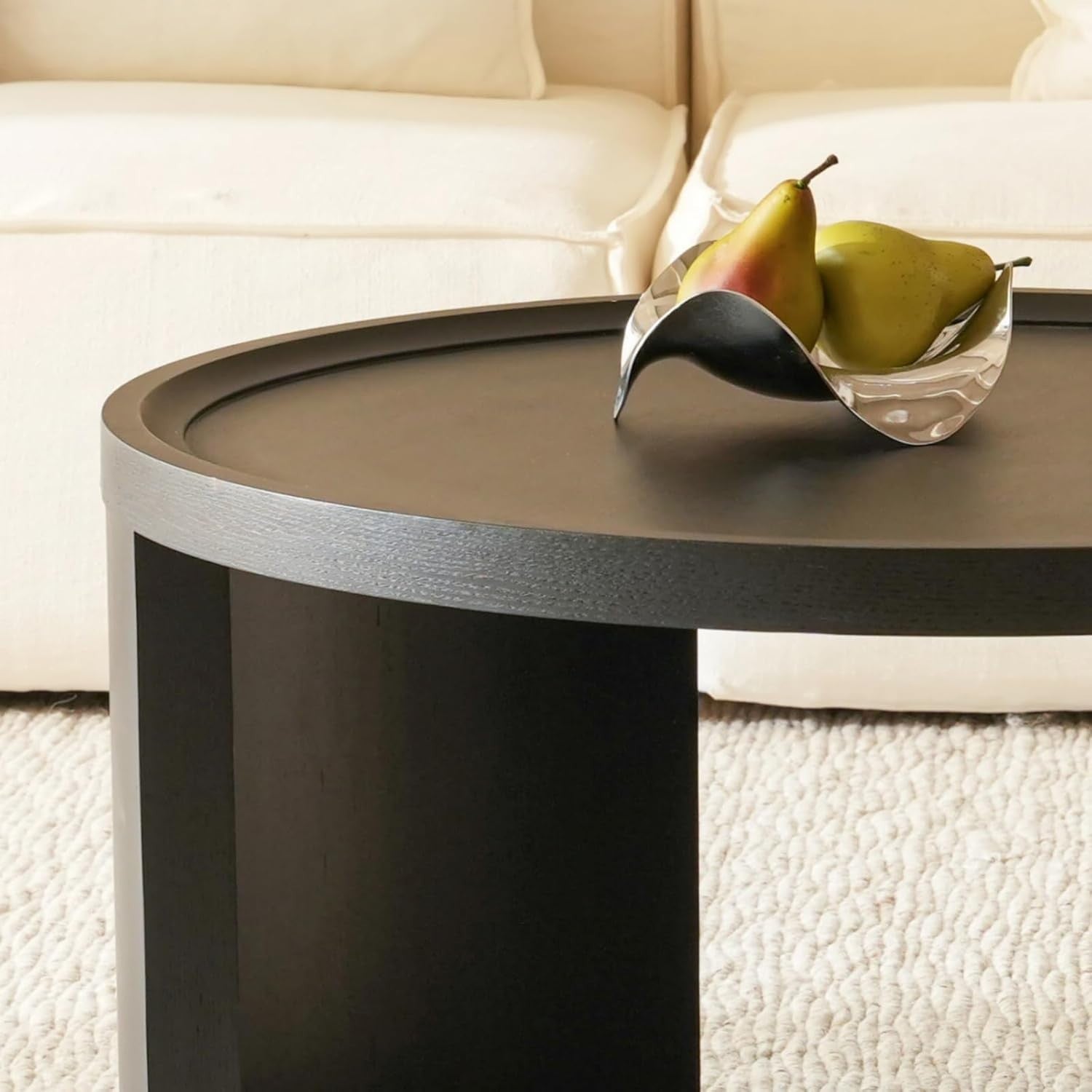 Set of 2 Round Coffee Tables, Pine Wood Side Tables, Black 80/46cm