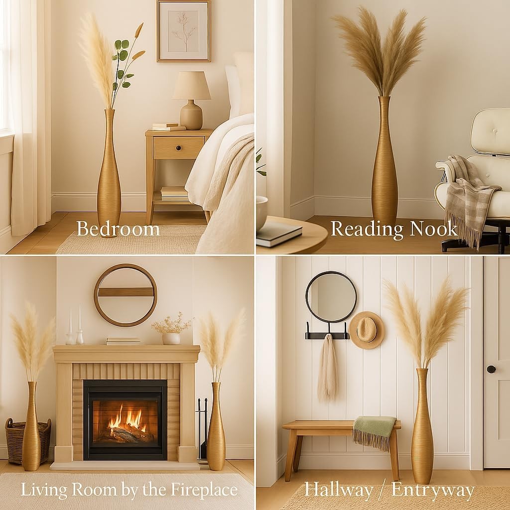 Tall Gold Floor Vase 105cm Wooden Decor for Pampas Grass Display