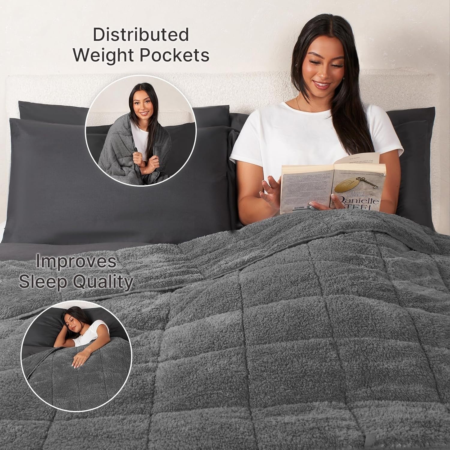 Teddy Fleece Weighted Blanket Charcoal Grey 8kg 150x200cm Calming Comfort