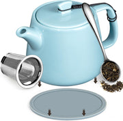 600ml Porcelain Teapot Set with Infuser Spoon & Coaster Turquoise