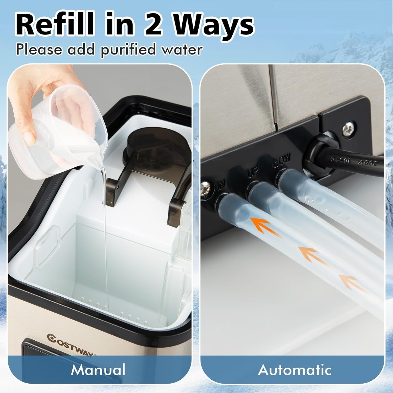 Nugget Ice Maker Countertop 24kg/24H Self Cleaning Timer 2.5L Tank