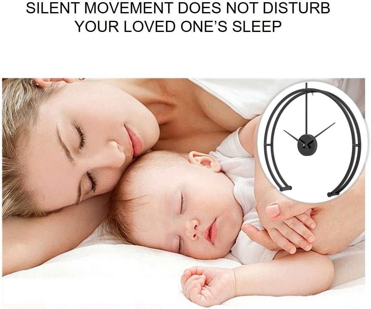 50cm Black Wall Clock Modern Silent Non-Ticking Large Minimalist Decor