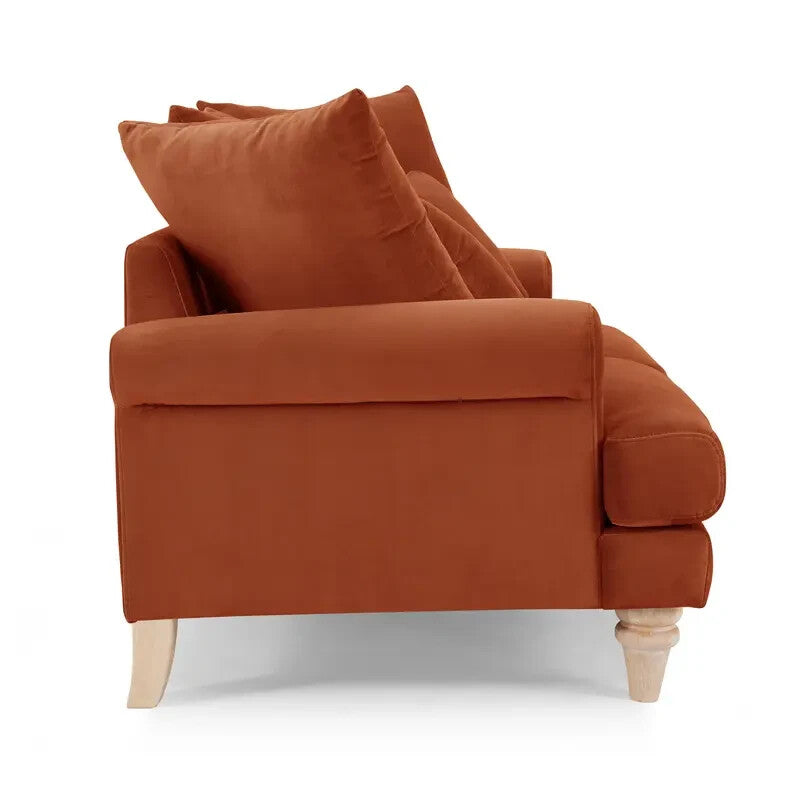 2 Seater Burnt Orange Velvet Sofa Scatter Back Cushions Deep Comfy Seat