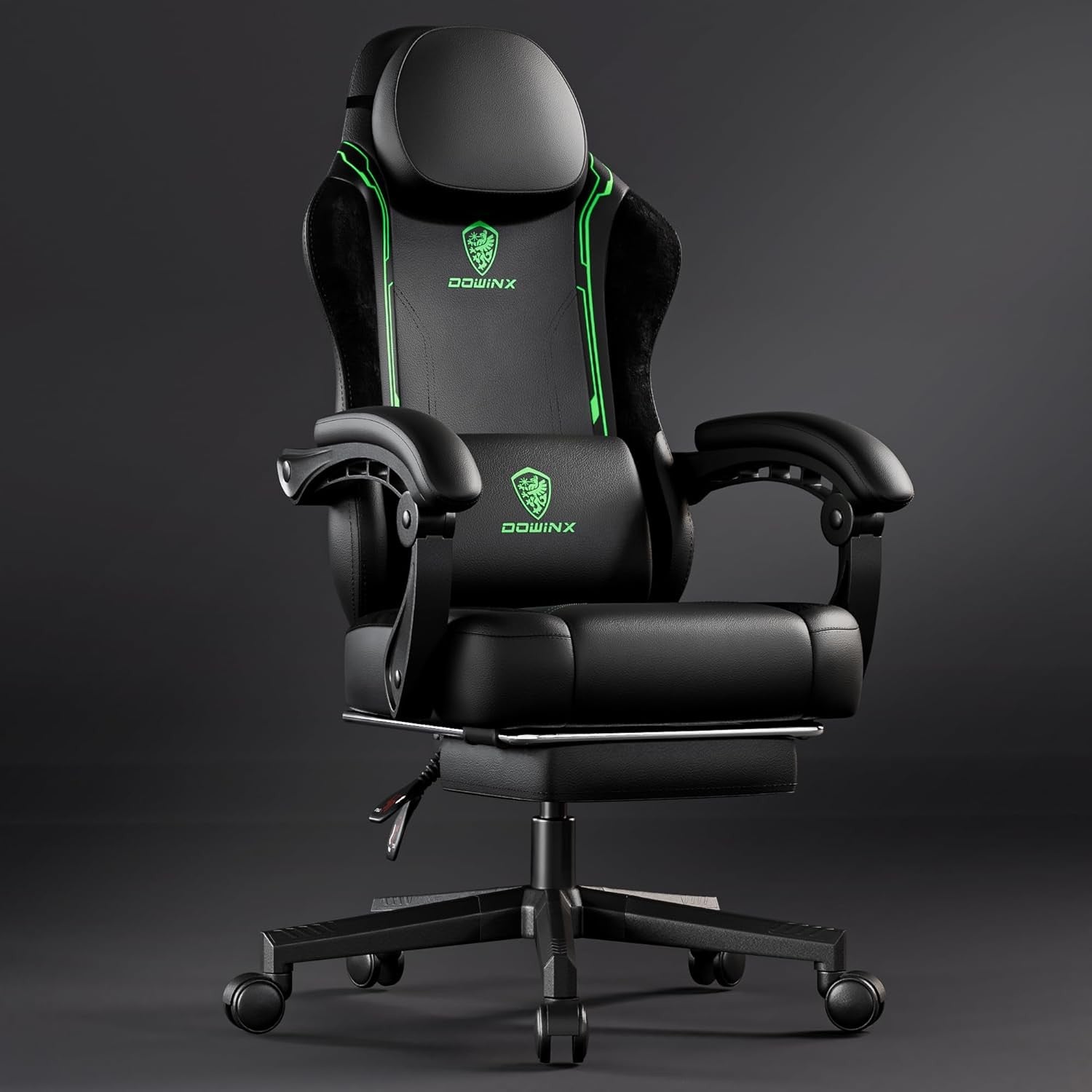 200kg Heavy Duty Gaming Chair Black Green w/ Footrest Massage