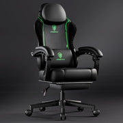 200kg Heavy Duty Gaming Chair Black Green w/ Footrest Massage