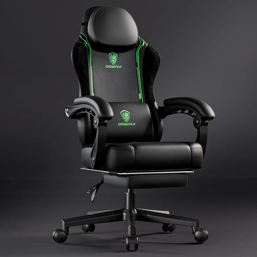 200kg Heavy Duty Gaming Chair Black Green w/ Footrest Massage