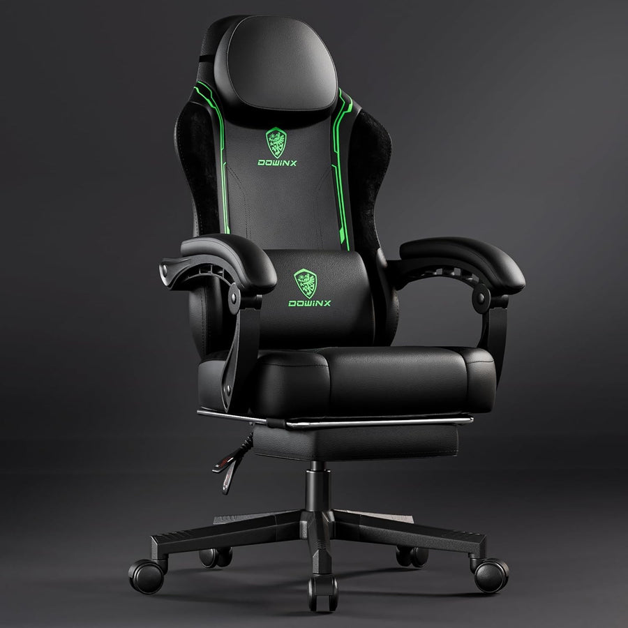 200kg Heavy Duty Gaming Chair Black Green w/ Footrest Massage