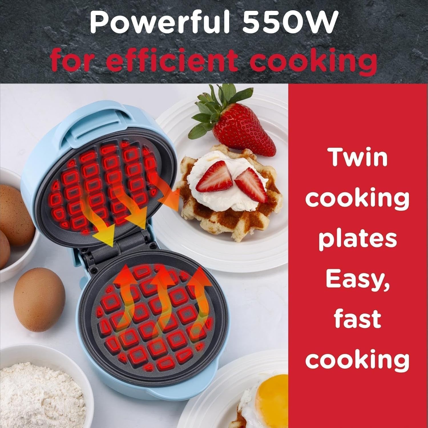 Mini Waffle Maker 550W Non-Stick Compact Snack Machine with Cool Touch