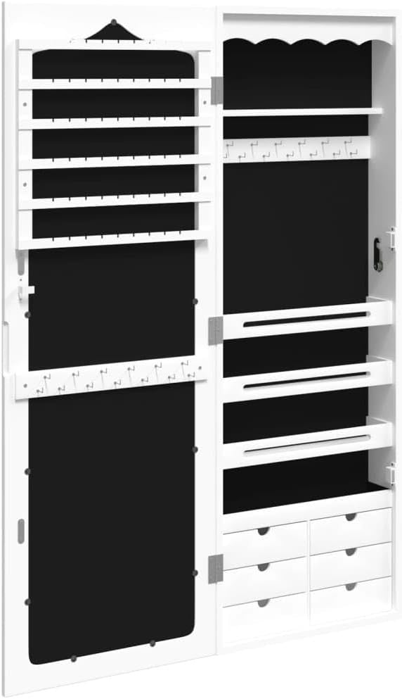 Tall Wall Mounted Jewelry Cabinet Mirror Lockable Slim Storage White