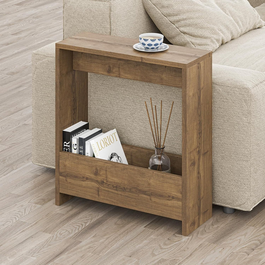 Space-Saving Side Table with Magazine Rack - Stylish Storage & Small Footprint