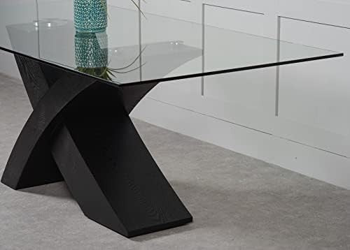 Modern Black Glass Dining Table 160x90cm Rectangular X-Shaped Base for 6