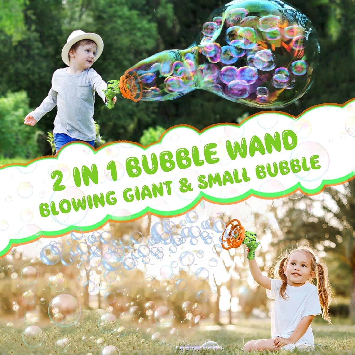 Dinosaur Bubble Gun Giant Bubble Maker Toy with Solution Green