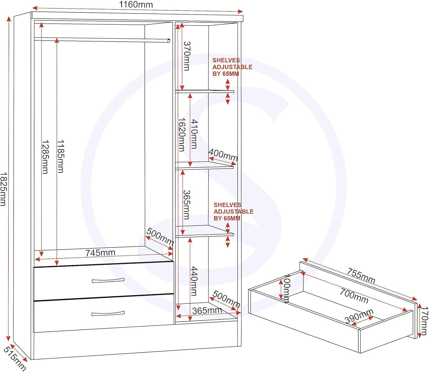 White Gloss 3 Door Wardrobe with 2 Drawers & Mirror | Modern Storage Solution