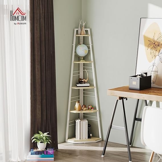 5-Tier Corner Shelf Unit, Modern Space-Saving Display Storage for Living Room