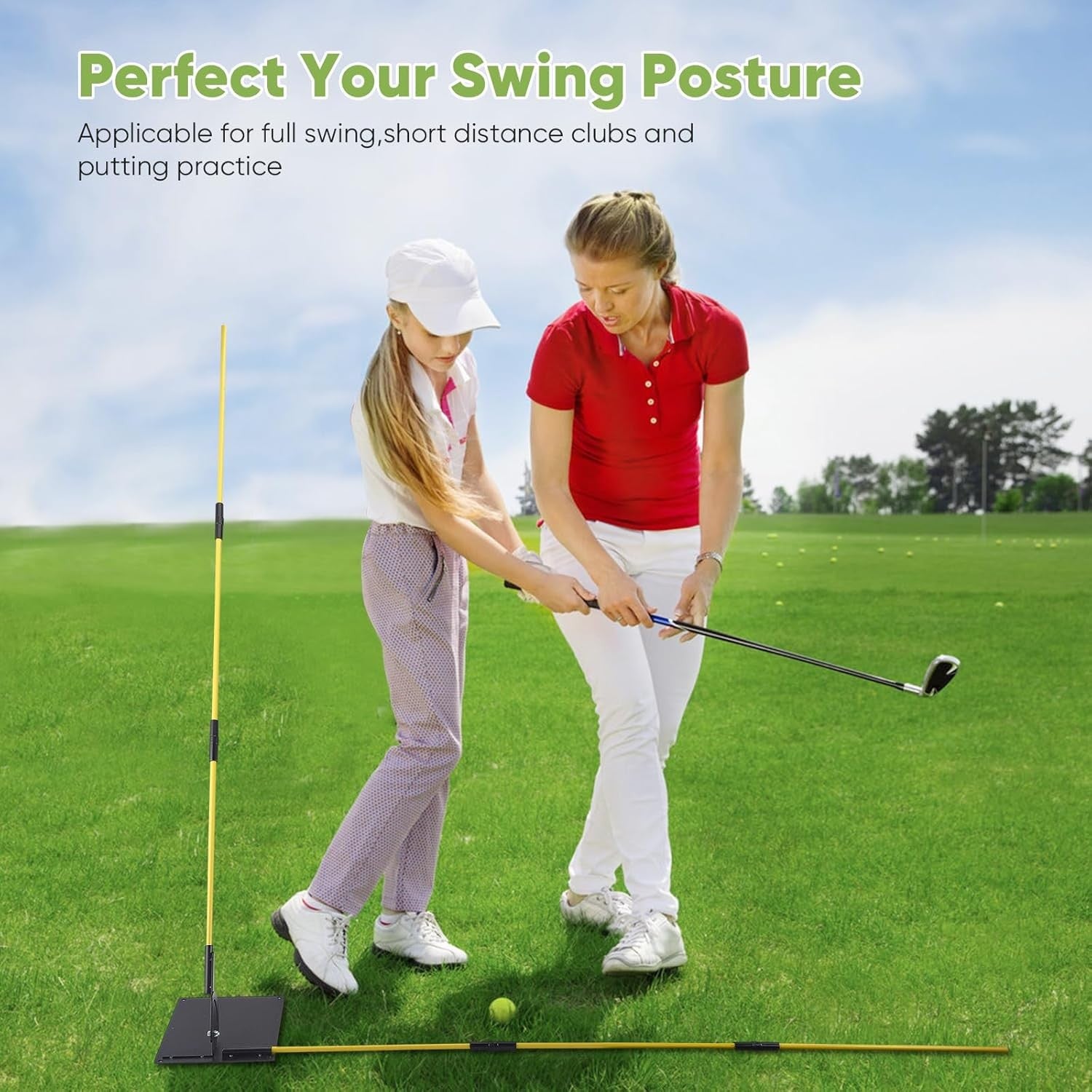 Golf Swing Trainer Alignment Stick Set 2x 1M Rods Holder