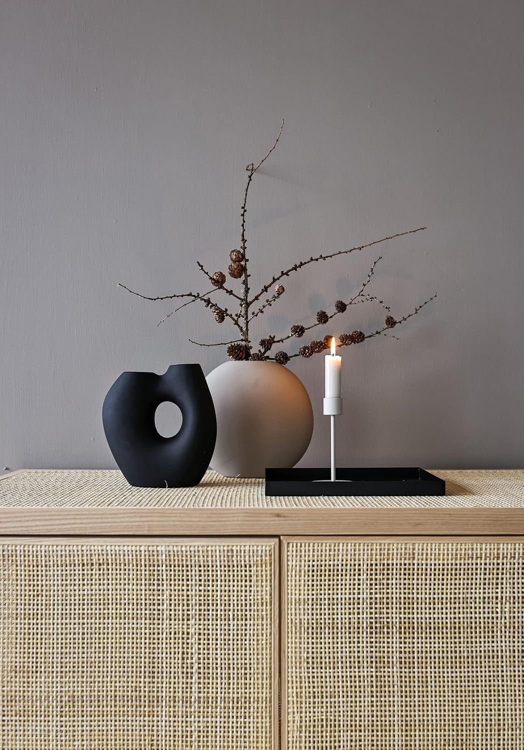 Modern Black Ceramic Vase Sculptural Organic Shape Minimalist Home Decor