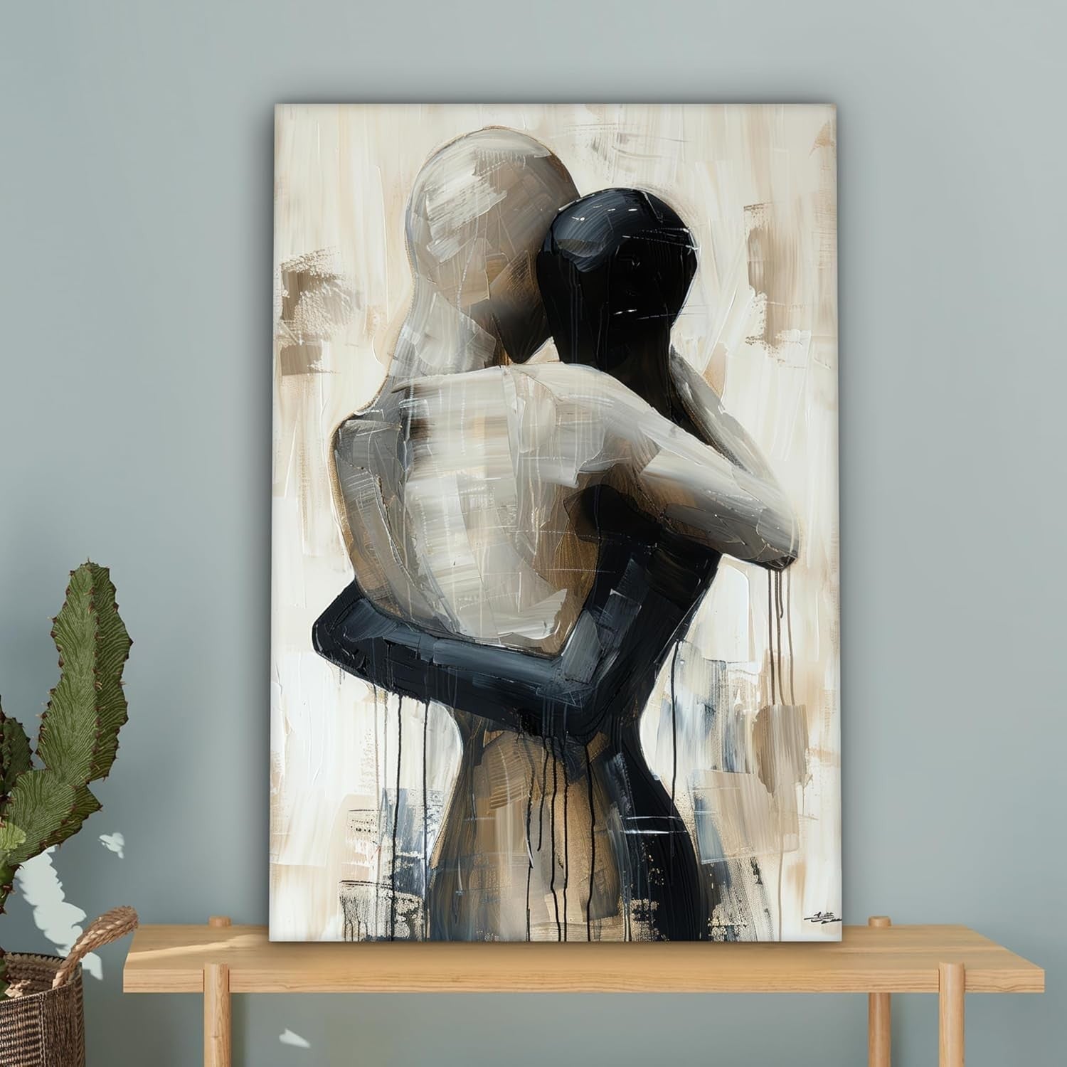 Abstract Couple Canvas Wall Art 40x60cm Beige Modern Framed Print