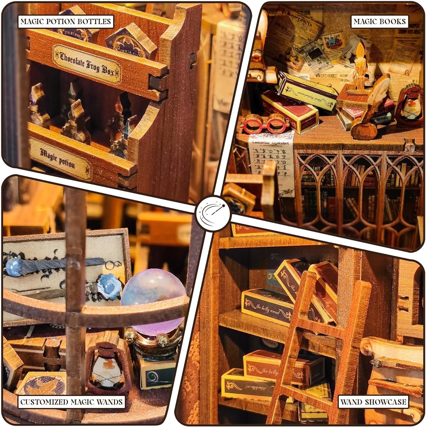 DIY Book Nook Kit Magic Wand Shop 3D Wooden Puzzle Bookshelf Decor