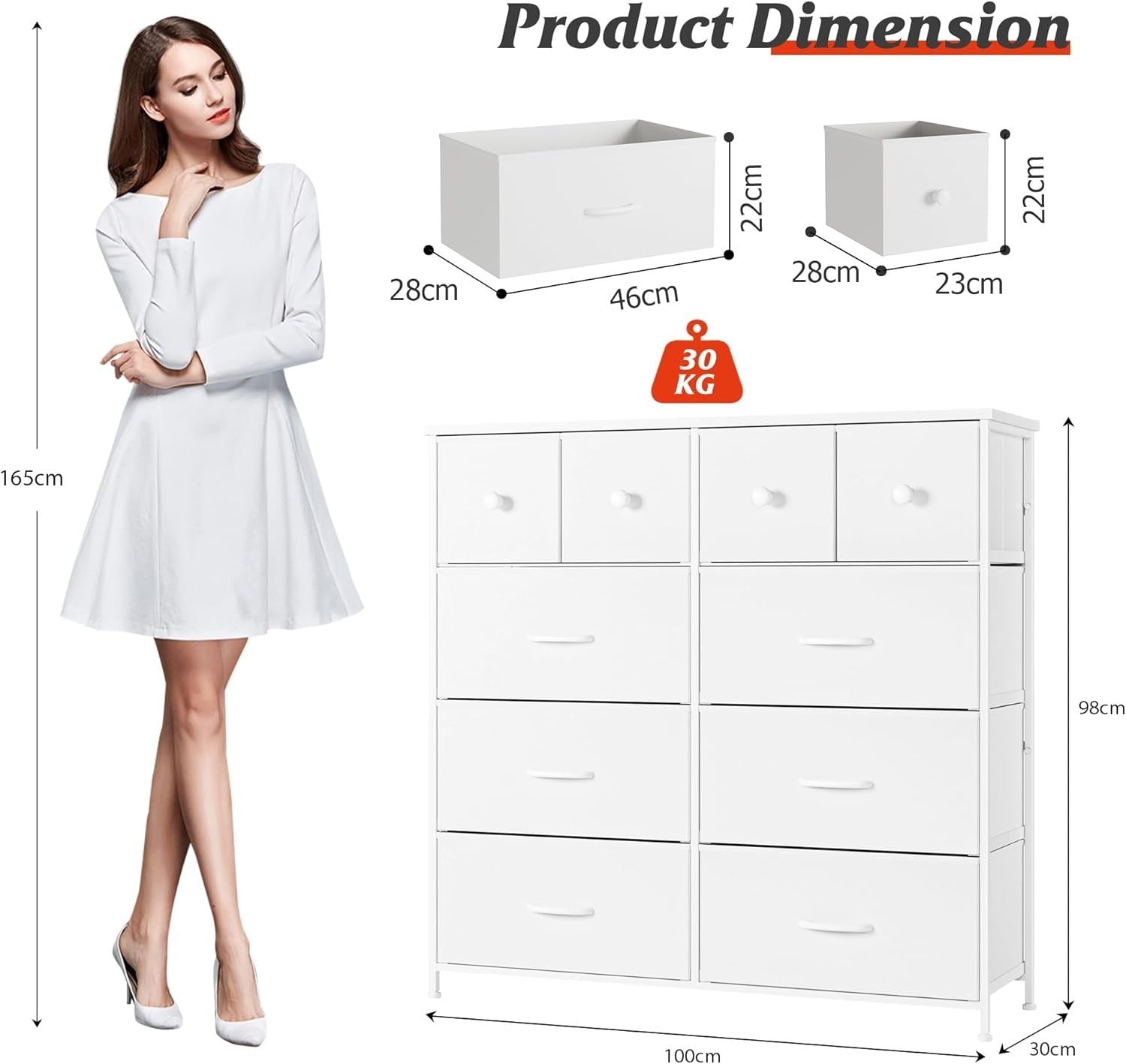 Tall White 10 Drawer Dresser Storage Chest for Bedroom Closet Nursery